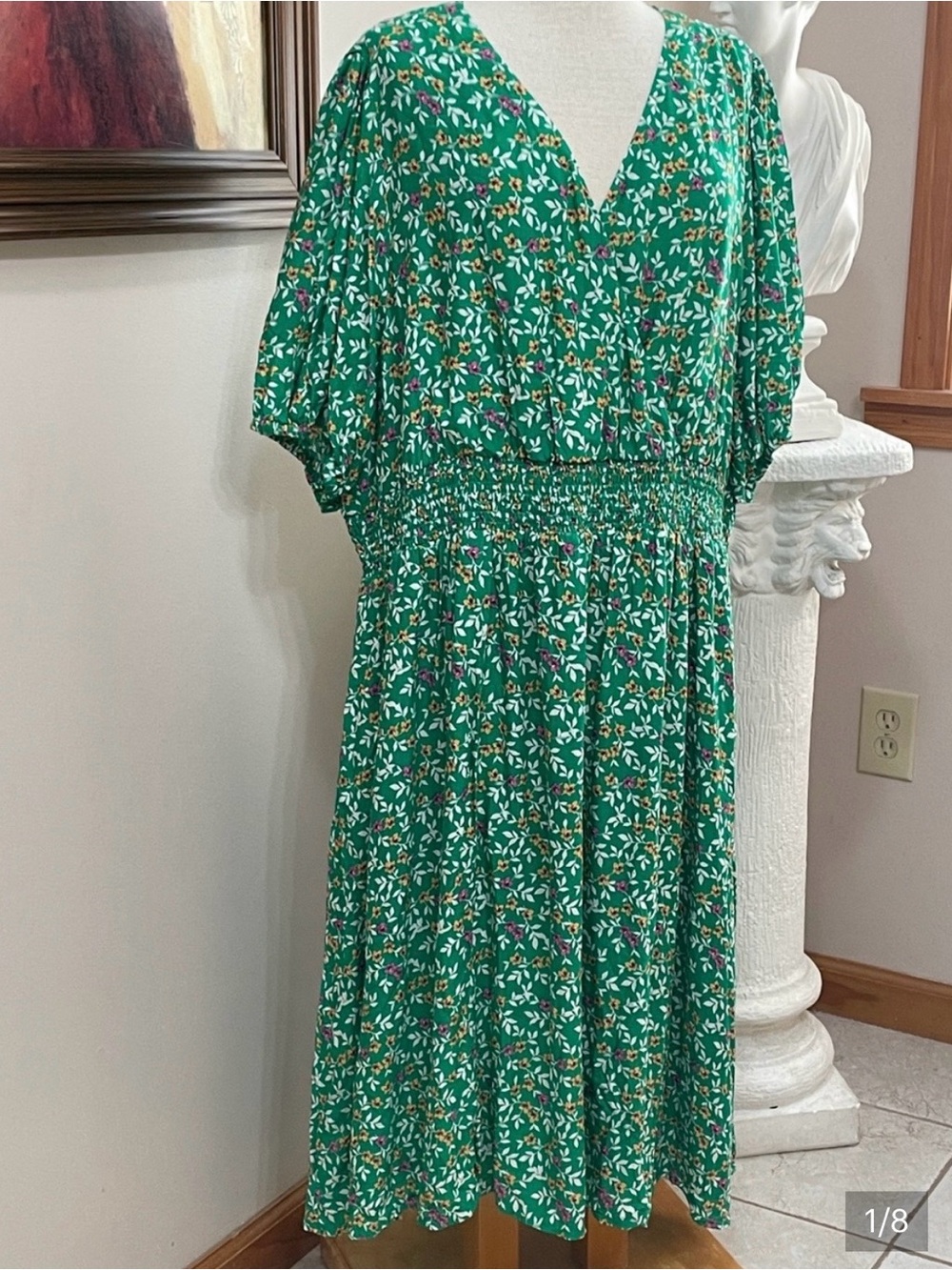 Draper James Plus Size 3x Smocked Green Floral Midi Dress NWT